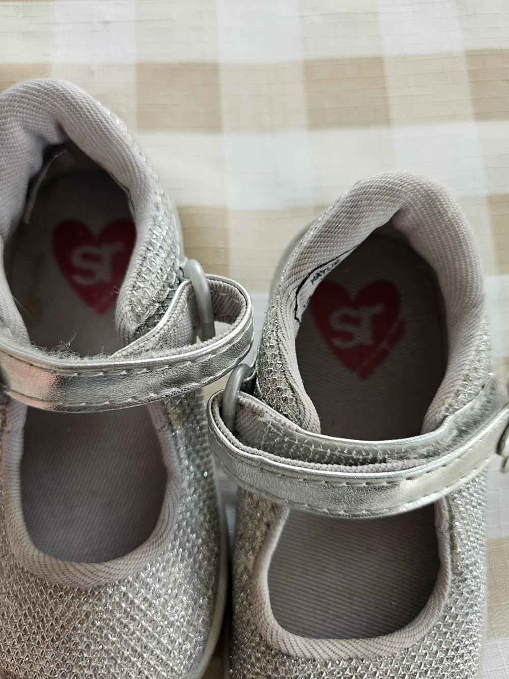 Girls Silver Sparkle Stride Rite Shoes with Flower Strap